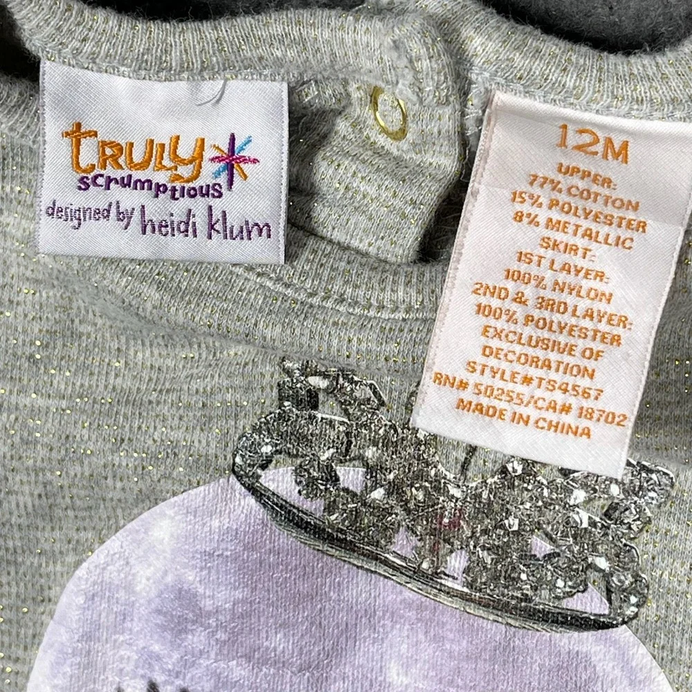 Vintage Truly Scrumptious by Heidi Klum Baby Tutu Dress Gray Glitter‎ Crown 12M